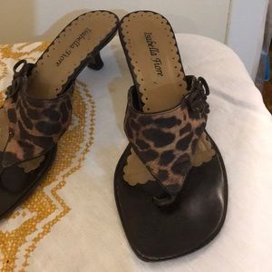 Isabella Fiore Brown Leopard Print Leather Heeled Sandals